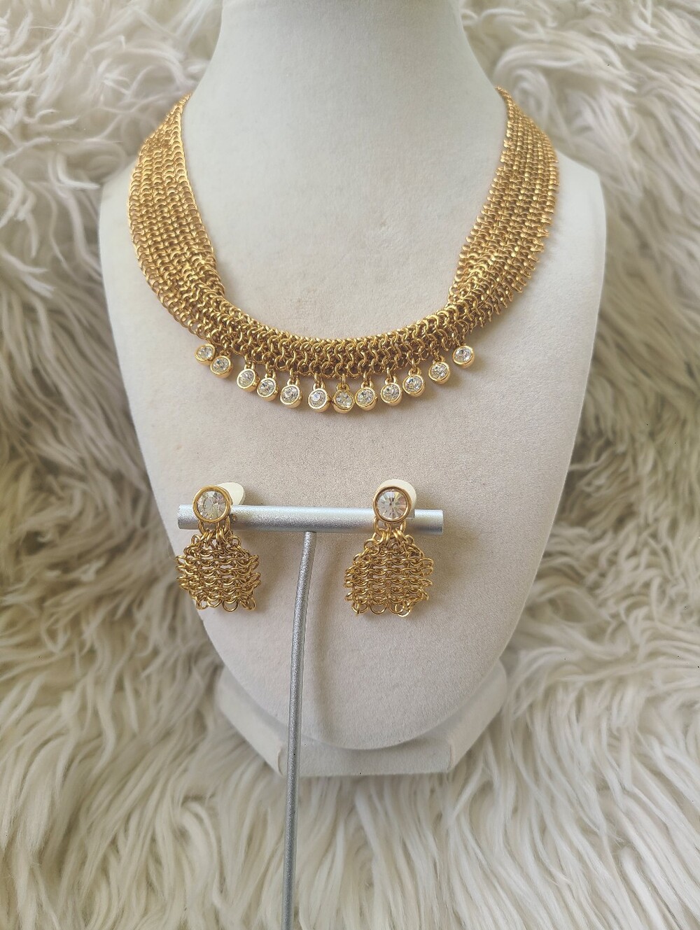 Swarovski Gold Toned Choker Necklace And Clip-On Earrings Set- Like New